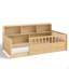 Un lit de plancher en bois simple avec une barrière de sécurité de style clôture, avec une fonction décorative de rangement latérale, et sa couleur est dans le ton de bois naturel.-1779771809-1779771808