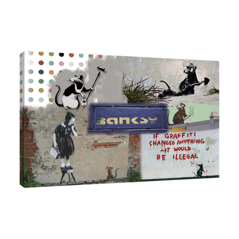 Rat Collage by Banksy - Wrapped Canvas Print, 81 cm H x 122 cm W x 4 cm D