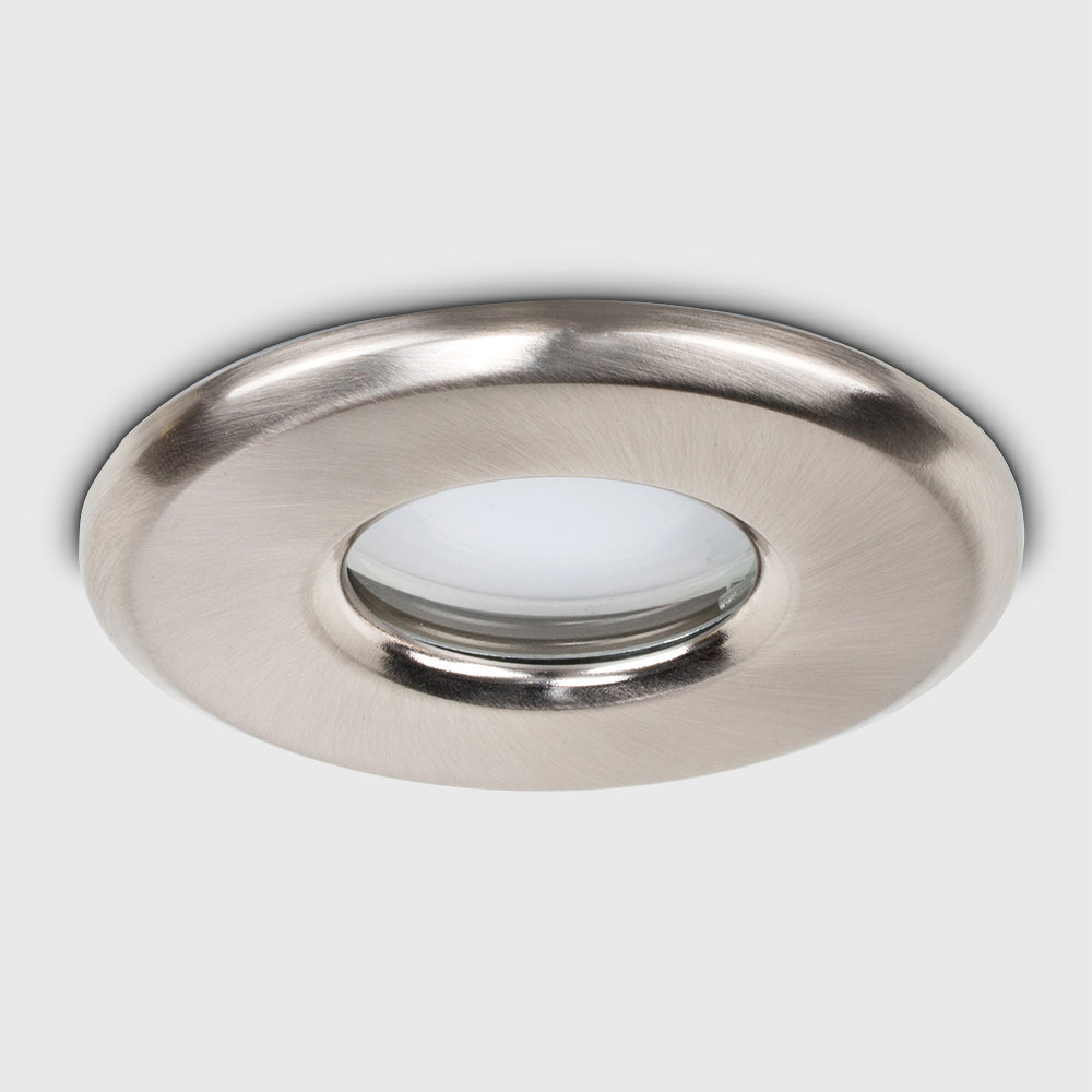 Maratha IP65 Rated Brushed Chrome Downlight & 3000K 5W GU10 LED Bulb