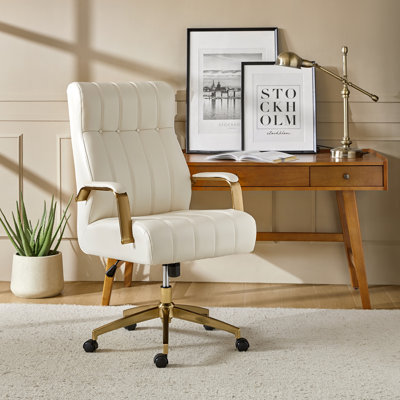 Leipzig 47'' H Mid-century Modern Leather Ergonomic Executive Chair with Tufted and High Back