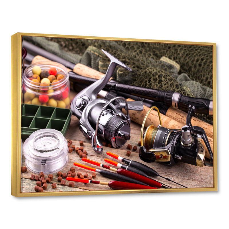 " Fishing Rods And Reels ", 24" H x 32" W x 1" D, Gold Floater Frame
