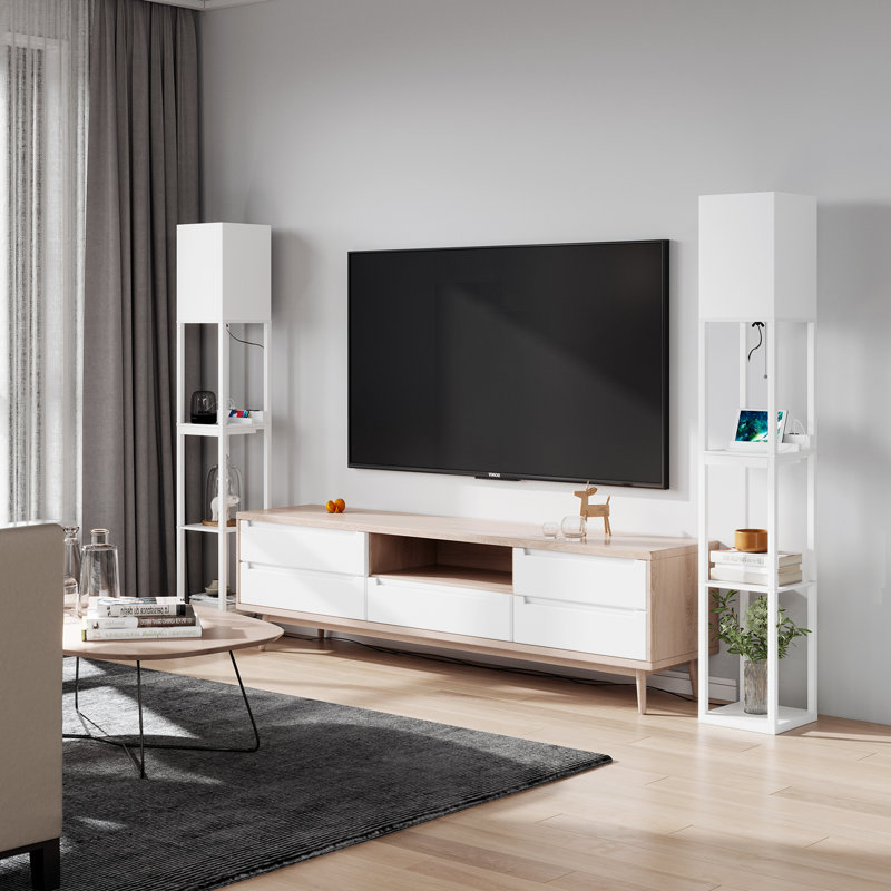 Lampe sur pied à colonne 63 "avec prise et tiroir Latitude Run, Blanc