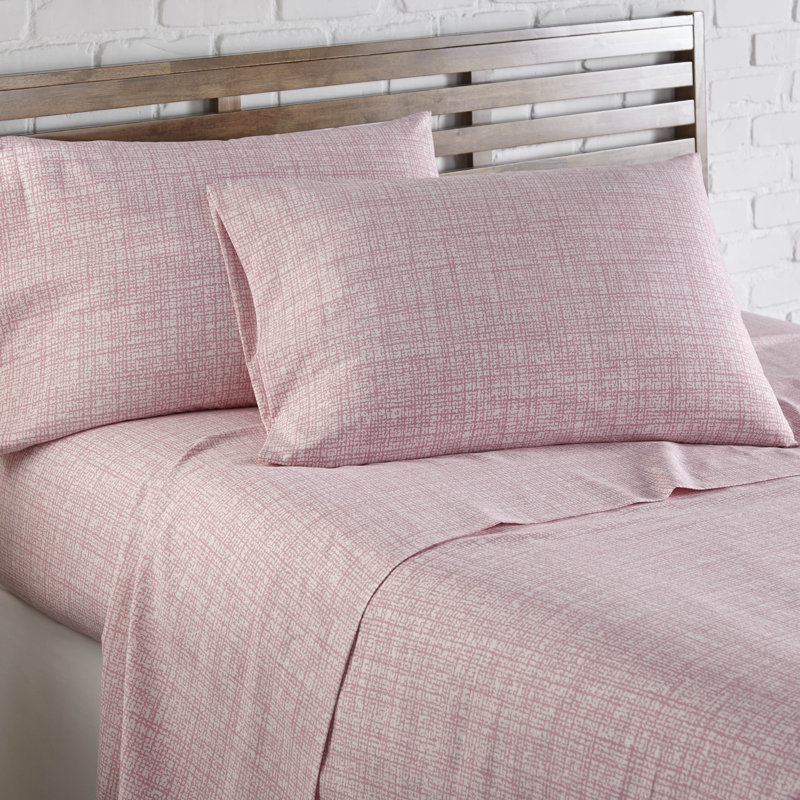 Ensemble de draps en maille à motif géométrique Vilano Choice, Ensemble de draps pour lit simple + drap-housse + , Rose