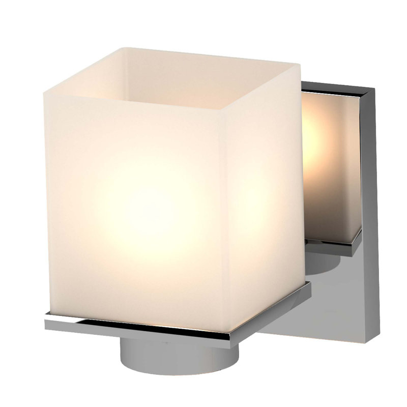 Sharyn 1-Light Indoor Chrome Bathroom Vanity Wall Sconce or Wall Mount with Frosted Glass Square Rectangle Shade