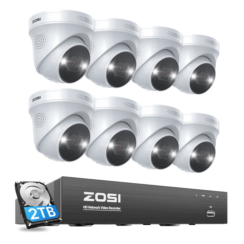 8CH 4K PoE NVR Security Camera System with 8MP POE Outdoor Cameras, Spotlight, 2-Way Audio, 2TB HDD