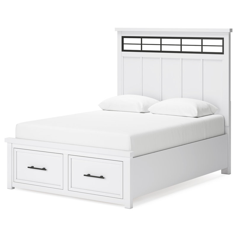 Grand lit avec panneau de rangement Ashbryn, Blanc, Grand lit