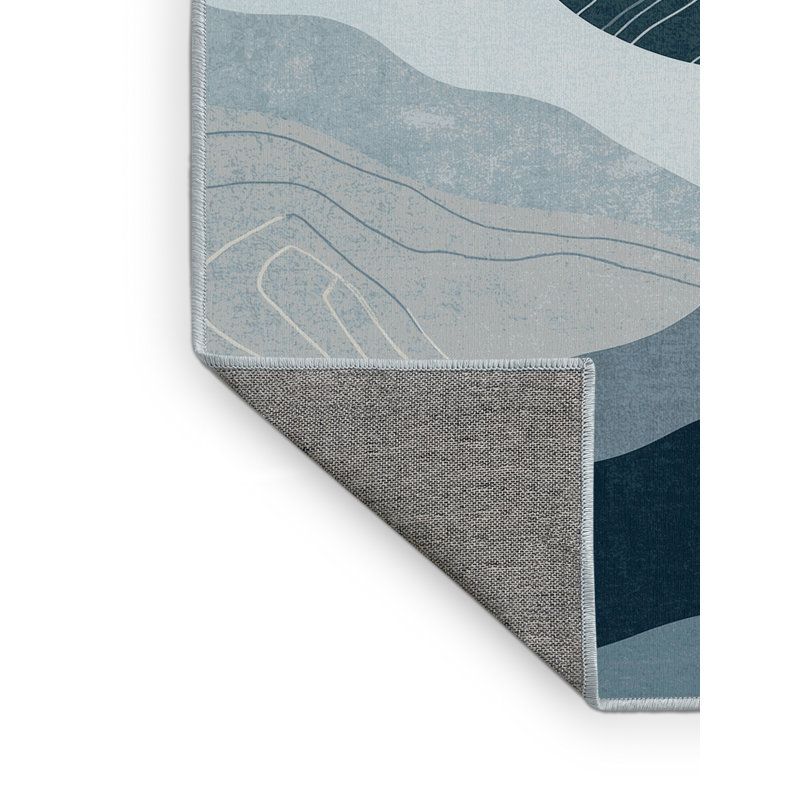 Tapis gris moderne et contemporain lavable à la machine Bemott - Reliure bleu ciel, 5 x 7