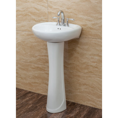 Prestige 33.25" Tall White Vitreous China Oval Pedestal Bathroom Sink with Overflow