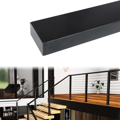 Rail supérieur rectangulaire en acier inoxydable noir 6 pi 6 po pour garde-corps pour escalier extérieur