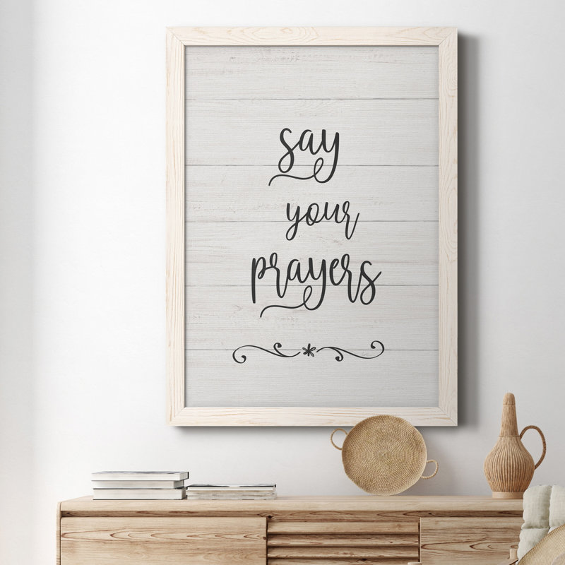 «Say Your Prayers», art textuel sur toile, H 31,5 po x l 23,5 po x P 1,5 po, Blanc