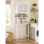Armoire de rangement autoportante en bambou blanche 64,8 "avec portes à persiennes et rangement pour les petits espaces