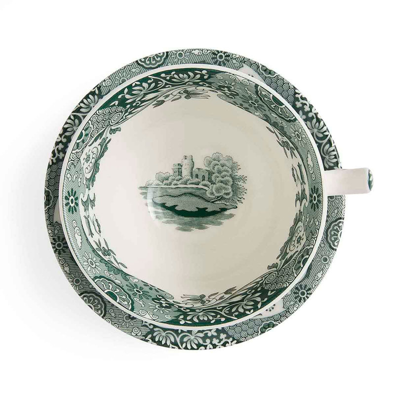 Heritage Green Italian 10 Oz. Breakfast Cups & Saucers, Set of 4