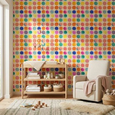 Abstract Polka Dots Wallpaper Watercolor Circles Colorful Pastel Decorative Mural