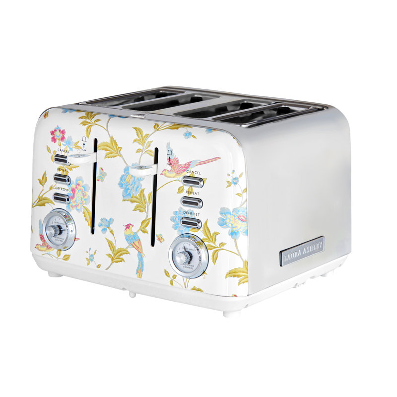 Laura Ashley Elveden 4 Slice Toasters Wide Slots By VQ - Multi Functional 4 Slot Toaster Stainless Steel with 7 Variable Browning Control, Defrost & Reheat Modes - Bread Toaster with Warming Rack