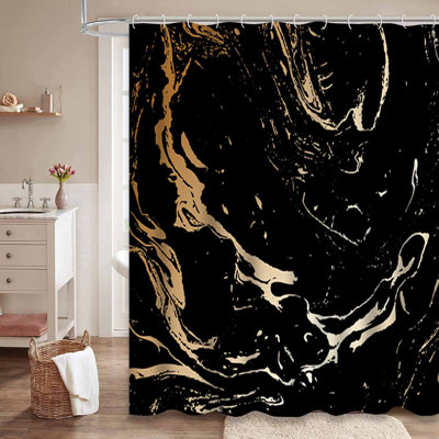 Rideau de douche abstrait abstrait style or noir avec 12 crochets