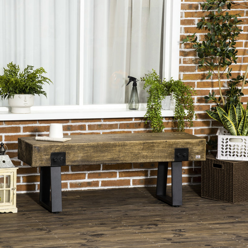 Banc de jardin en béton rustique avec pieds en métal et patins réglables - apparence polyvalente pour l'extérieur
