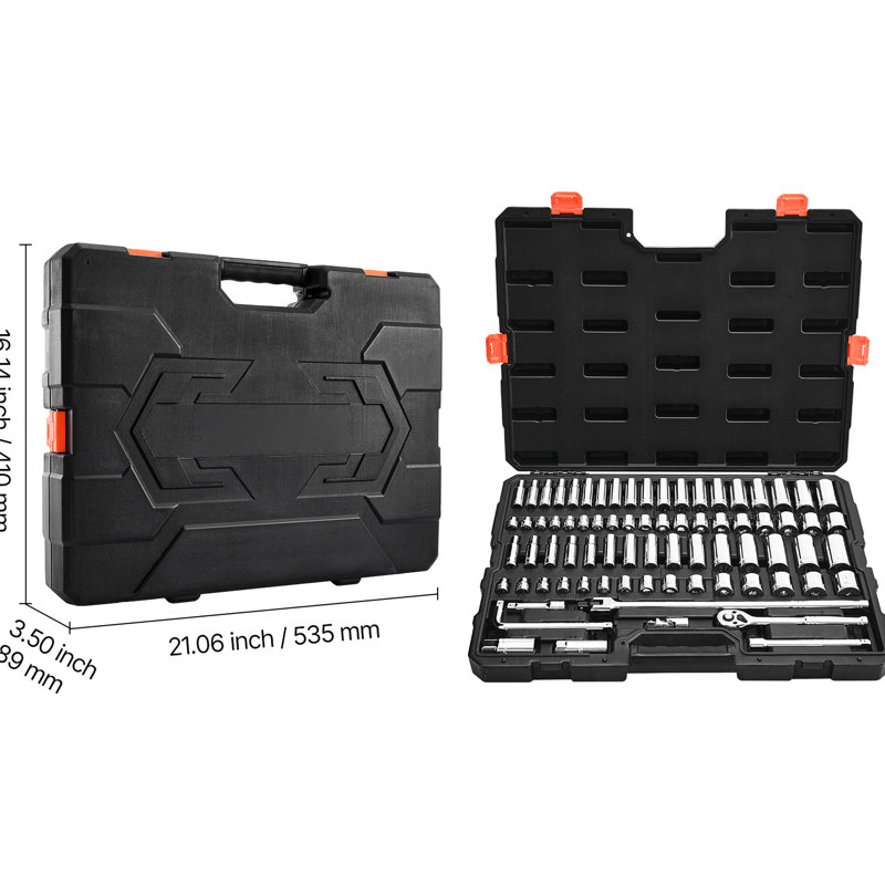 3/8 Inch Drive 76 Piece Socket And Metric Deep Shallow For Automotive Service Tasks Alloy High Torque Size Markings Pieces Mechanic Tool With Accessories Storage Case Repairs Design Rust Finish Quick