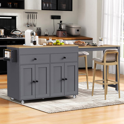 74.5 inch Kitchen Island with Extendable Dining Table , Rolling Kitchen Island on Wheels with Spice Rack and 2 Drawers, Kitchen Storage Cart with 4 Do by House of Hampton