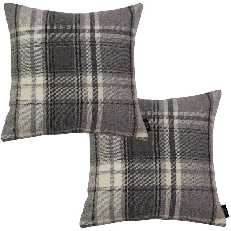 Plaid Square Throw Pillow Cover, Charcoal/Grey