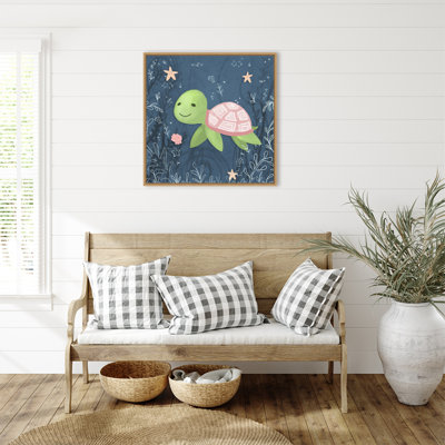 «Seahorse and Turtle Blue II» par Hartworks, reproduction d'art sur toile encadrée