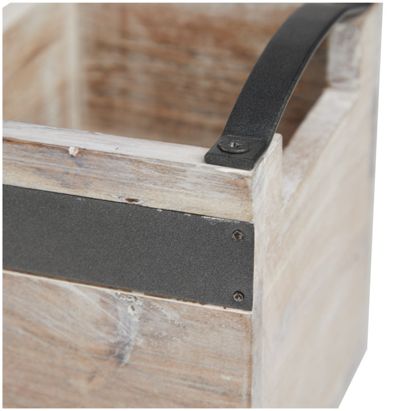 Plateau décoratif en bois à 3 sections avec poignées en métal noir, Beige