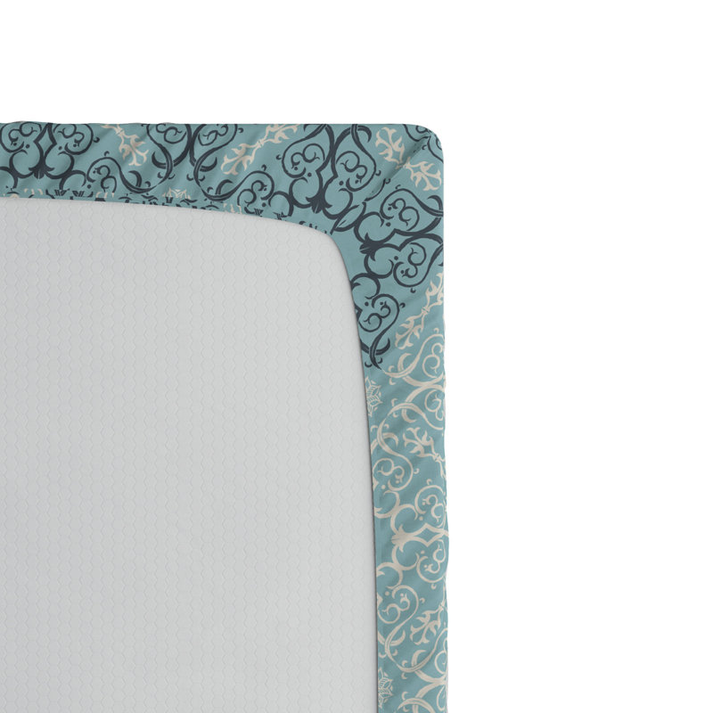 Microfiber Damask Fitted Sheet, Twin Fitted Sheet, Blue Damask