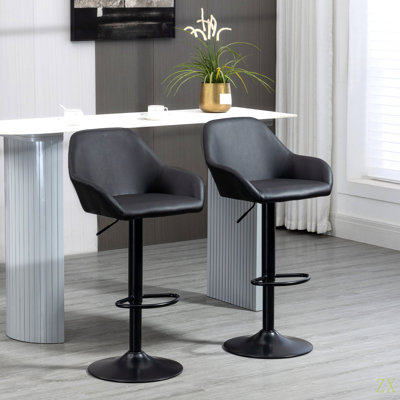 Tabourets de bar réglables, tabourets de bar pivotants à hauteur de comptoir avec repose-pieds et dossier, base en similicuir et acier, pour comptoir de cuisine et salle à manger, ensemble de 2