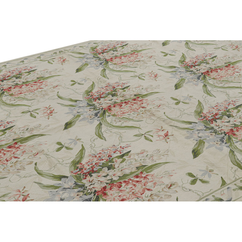 Rug & Kilim’S Tudor Style Rug In White And Cream With Floral Patterns, Rectangle 7'11" x 10'2"