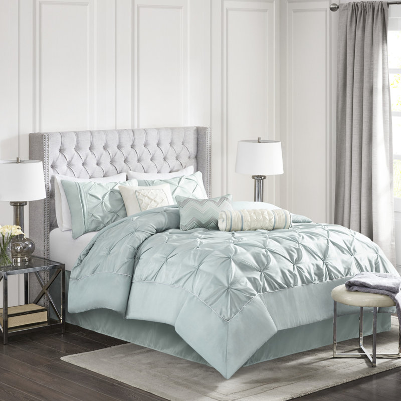 Édredon pour très grand lit 7 pièces - Ensemble magnifique avec édredon, taies décoratives, coussins et jupe de lit