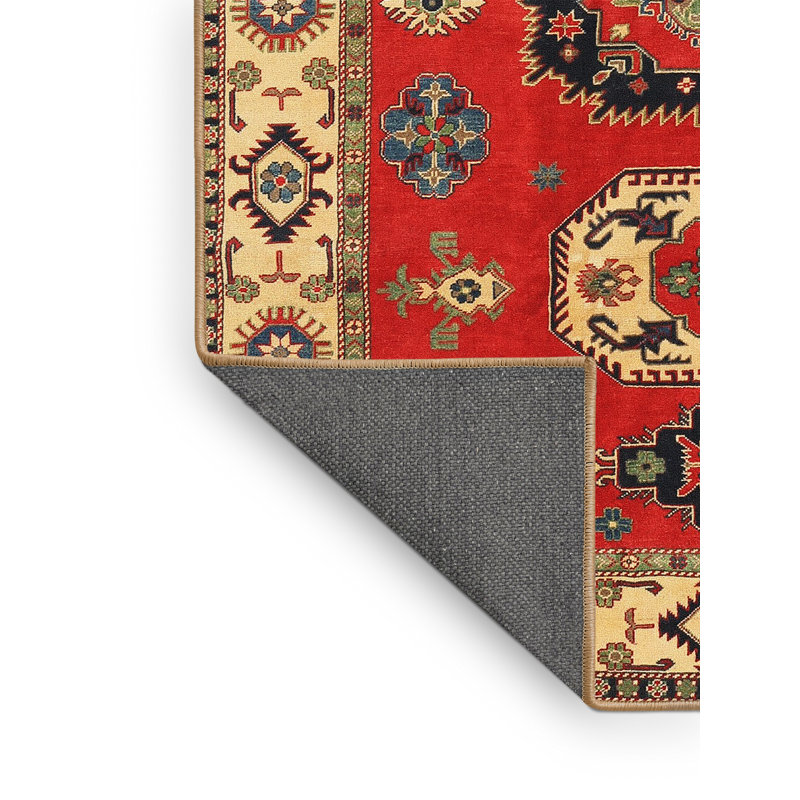 Tapis rouge/vert traditionnel Asaph, Rectangle 5 pi x 7 pi