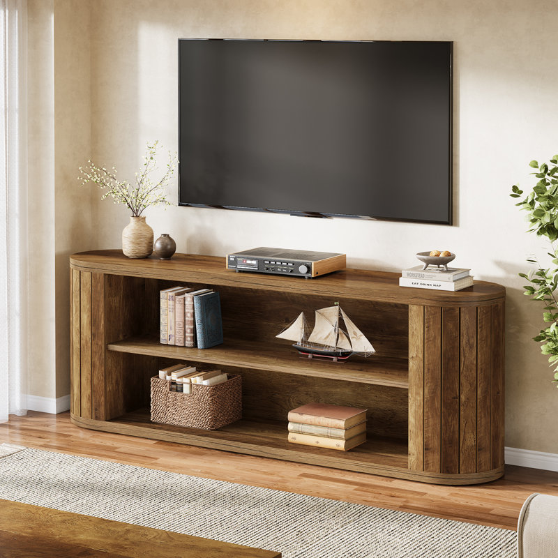 TV Stand for Tvs Up To 75", Farmhouse Entertainment Center with 3-Tier Storage Shelf for Living Room, Bedroom (Brown)