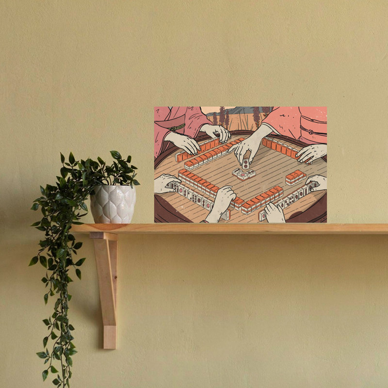 Femmes jouant au mahjong, art mural rétro traditionnel, paysage naturel, H 16 po x l 24 po