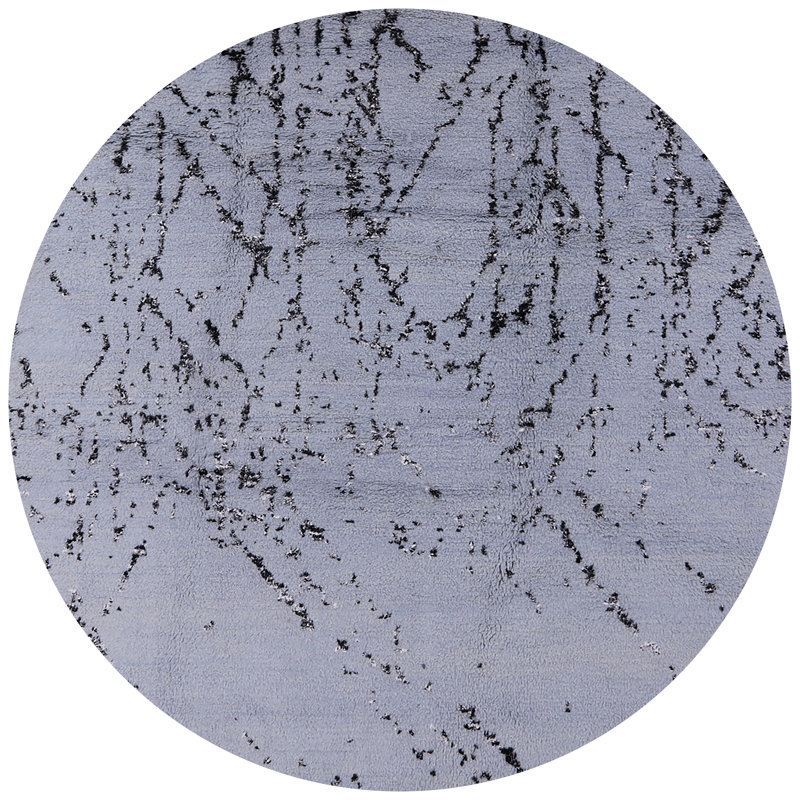 Tapis oriental noir et gris, Rond 5 pi