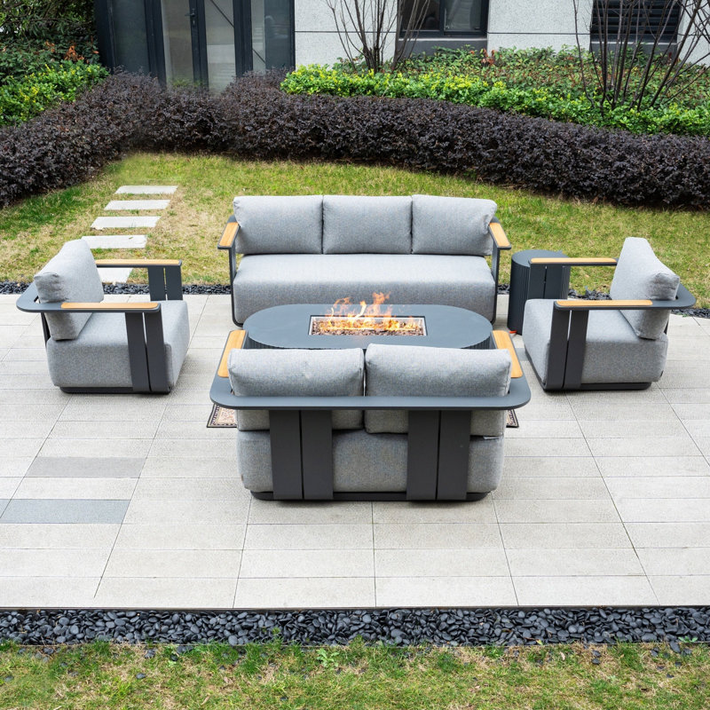 5-Piece Outdoor Sofa Set with Fire Pit Table
