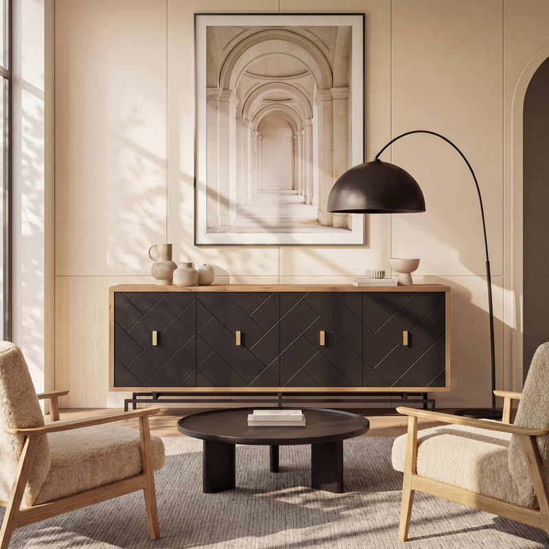 74" Wood Sideboard Buffet Cabinet,  Modern Credenza with 4 Doors and 3 Storage Cabinet for Living Room