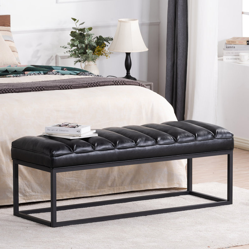 Lubbert Faux Leather Bench, Black, Metal