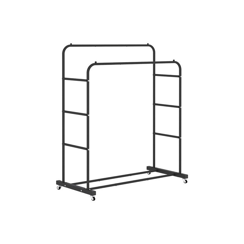 Black Double Rods Portable Clothing Rack with Wheels