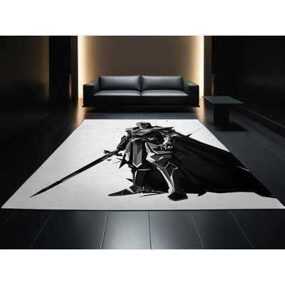 Tapis gris moelleux à motif géométrique doux et moelleux de couleur grise - noir