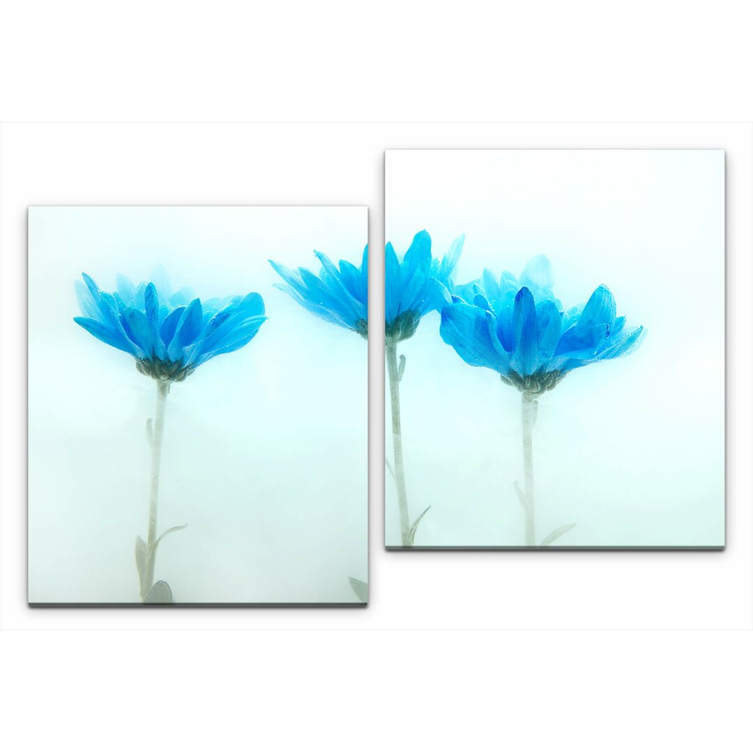 Blaue Blumen 2-teiliges Foto-Set auf Leinwand