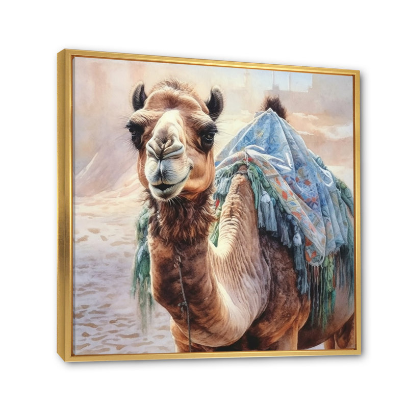 Camel Desert Nomad III sur toile, H 36 po x l 36 po x P 1,5 po, Cadre flottant doré