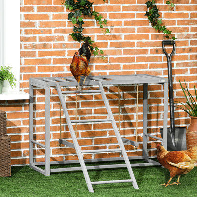 Jeu de poulet en bois pour 3 à 4 oiseaux, gris avec balançoire et améliorant la coordination du poulet contribue à leur bien-être