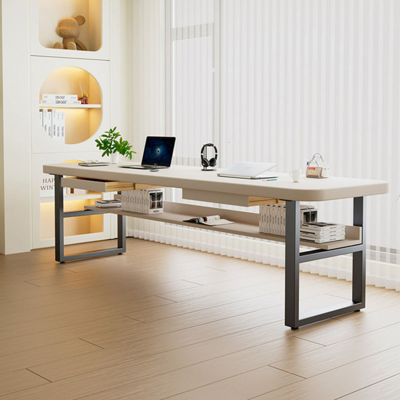 Bureau double en bois massif blanc avec tiroirs, H 29,53 po x l 78,74 po x P 27,56 po
