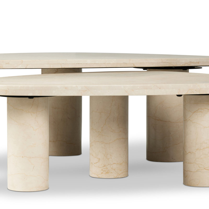 Zion Coffee Table Set - Merlot Marble, Cream