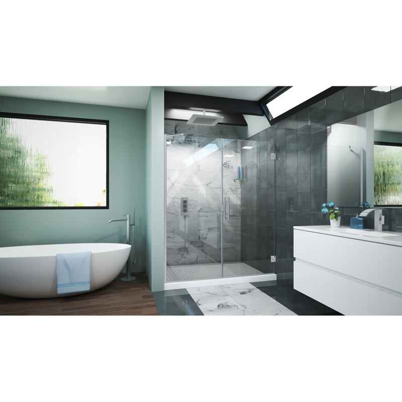 Porte de douche à charnière sans cadre 55" x 72" avec bouclier invisible par clean-x Scottsdale, Nickel brossé