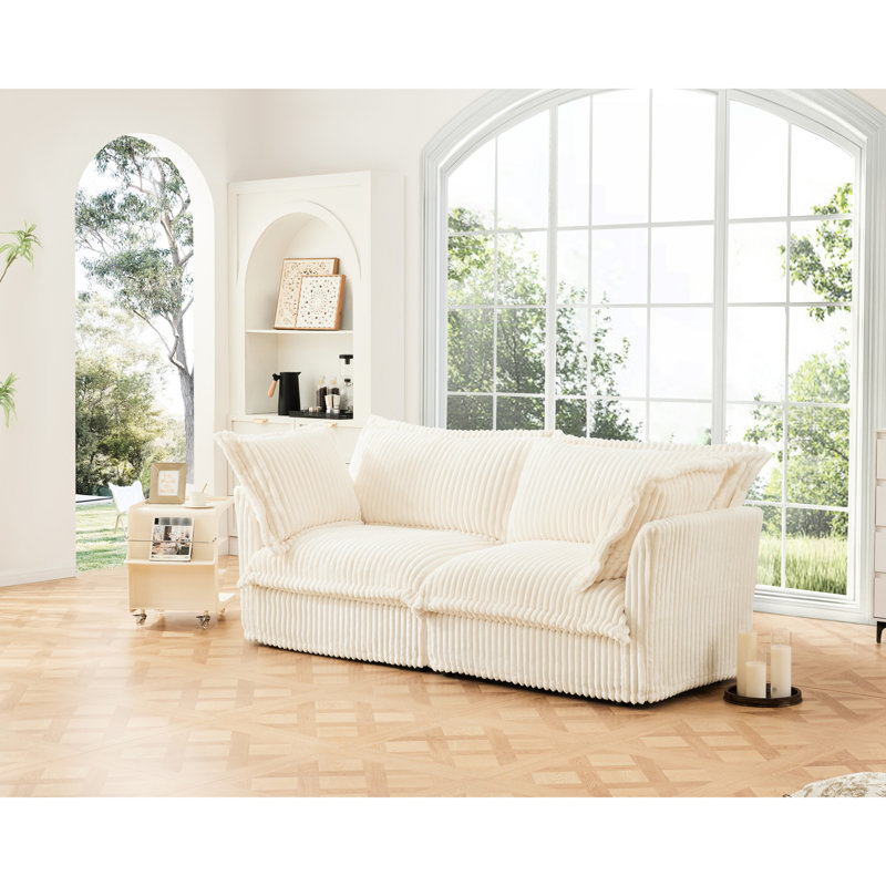 Salon Corduroy 4 - Siège profond, confortable, coussin rembourré, housse amovible, housse crème 4, Velours côtelé crème