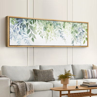 Aquarelle, feuilles suspendues, grande impression sur toile encadrée, décor botanique Cottagecore