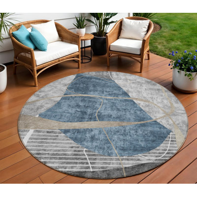 Tapis d'intérieur rond lavable abstrait 8 pi gris