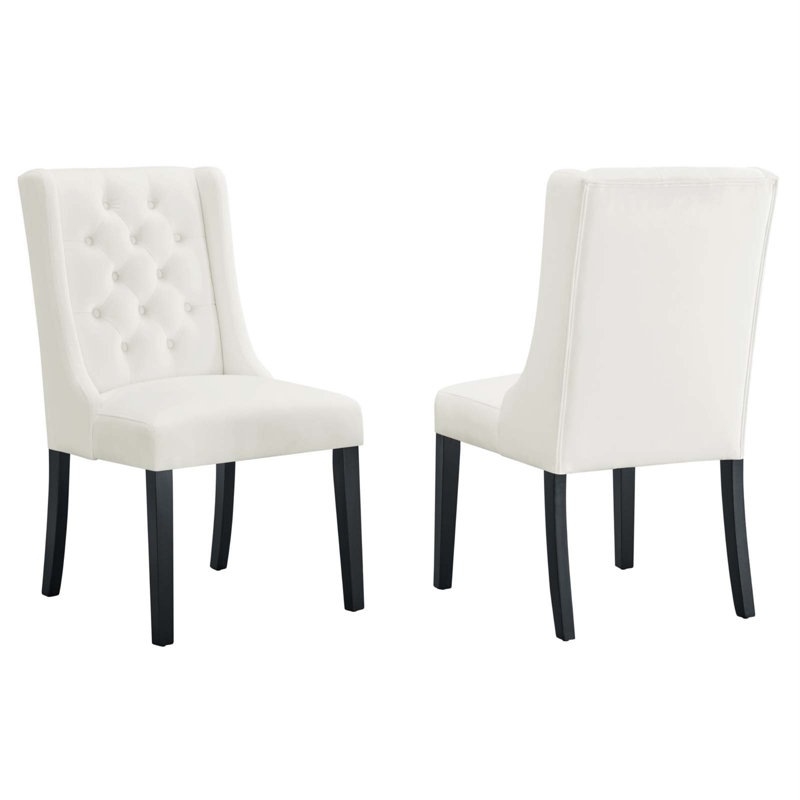 Elegance White Velvet Upholstered Side Chair with Solid Wood Frame