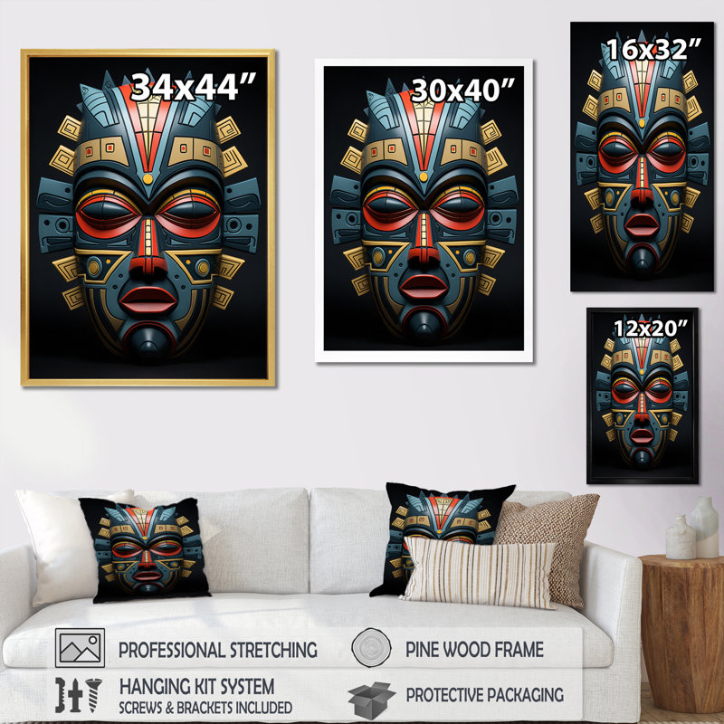 Masque tribal africain Pende II - impressions d'art tribal africain, Toile encadrée noire simple, H 20 po x l 12 po x P 1 po