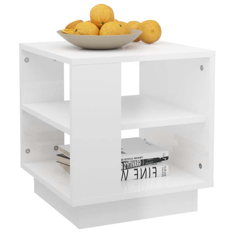 Glass End Table with Storage, Brown Oak, 15.7"x15.7"x16.9"